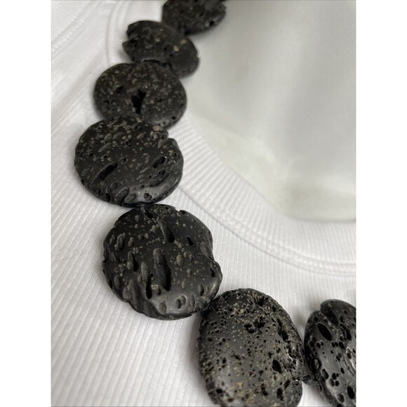 Vintage 925 Sterling Silver Black Lava Basalt Rock Necklace 18” - Picture 2 of 6